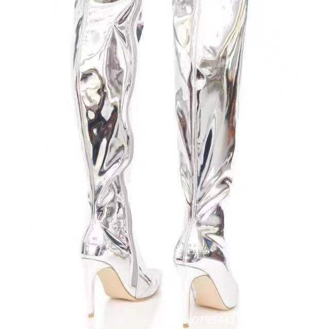 Sophia | Relaxed Metallic Thigh High Boots with Stiletto Heel