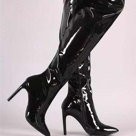 Sophia | Relaxed Metallic Thigh High Boots with Stiletto Heel