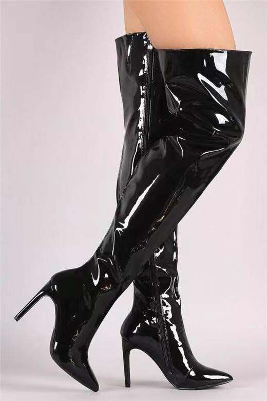 Sophia | Relaxed Metallic Thigh High Boots with Stiletto Heel