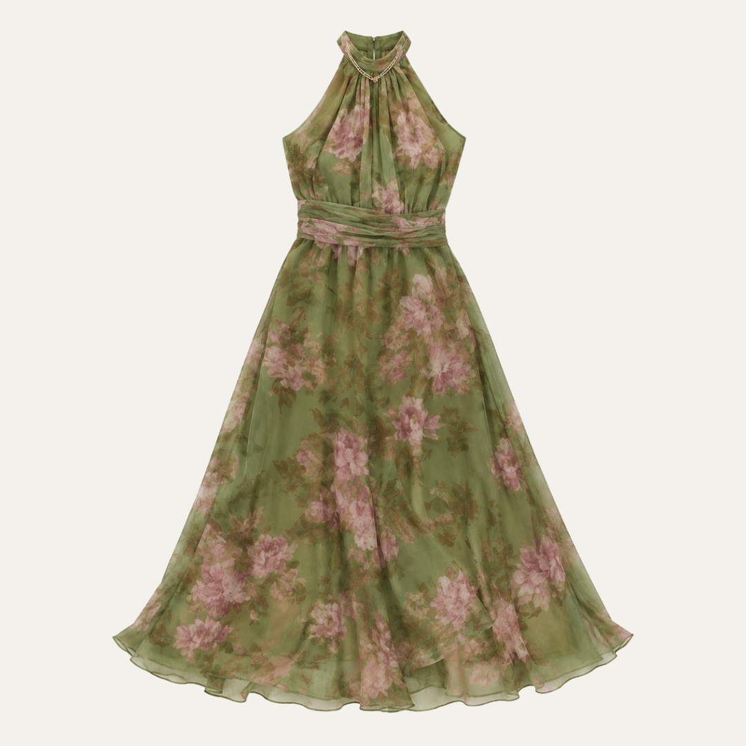 Sophia | Sophisticated Floral Print Fall Wedding Guest Maxi Dress