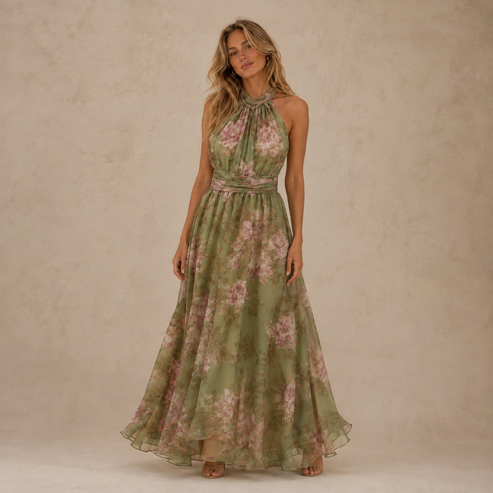Sophia | Sophisticated Floral Print Fall Wedding Guest Maxi Dress