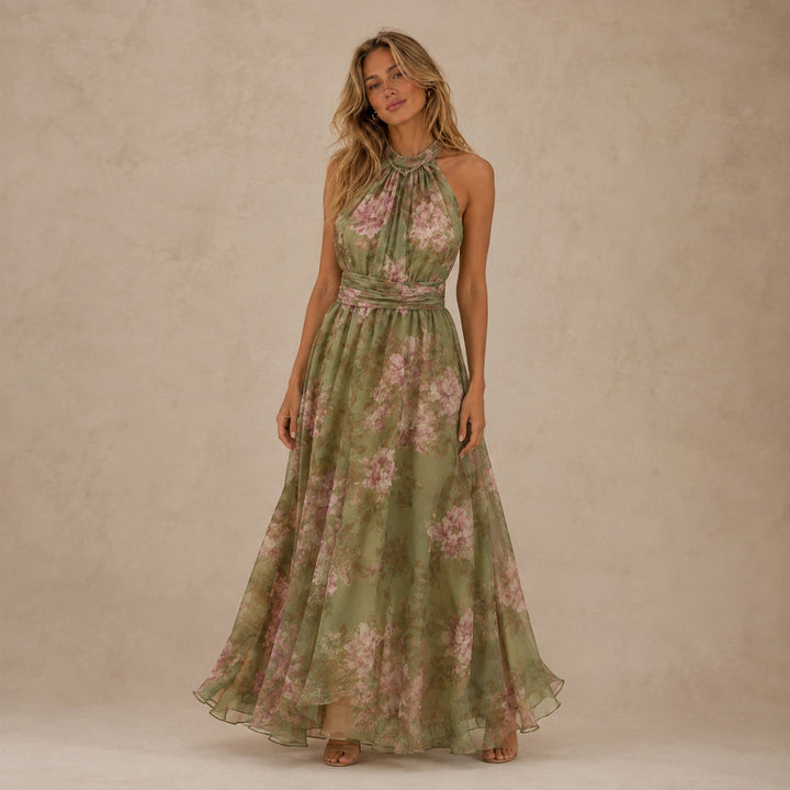 Sophia | Sophisticated Floral Print Fall Wedding Guest Maxi Dress