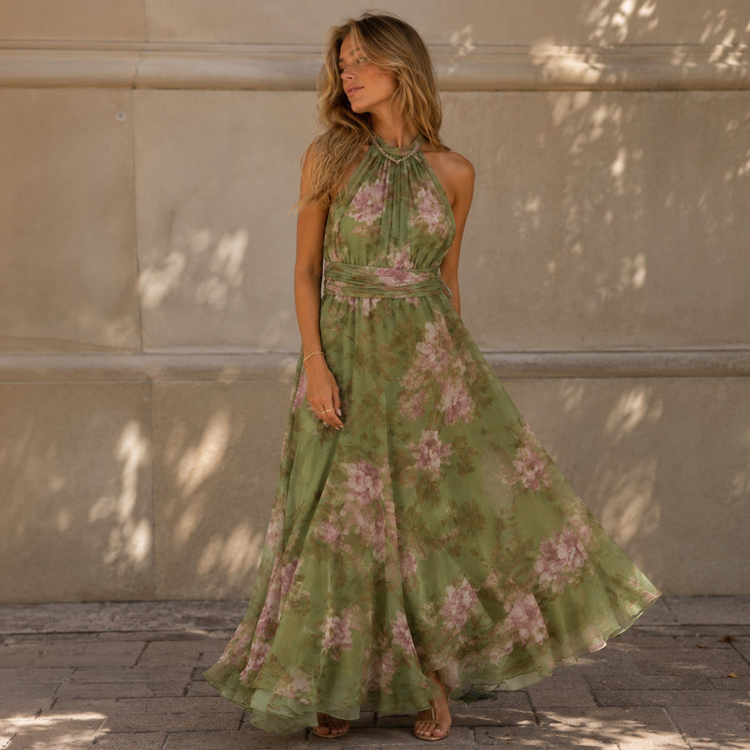 Sophia | Sophisticated Floral Print Fall Wedding Guest Maxi Dress