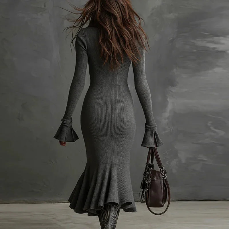 Sophia | Stylish Ribbed Zip-Front Mermaid Sweater Dress