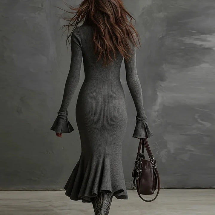 Sophia | Stylish Ribbed Zip-Front Mermaid Sweater Dress