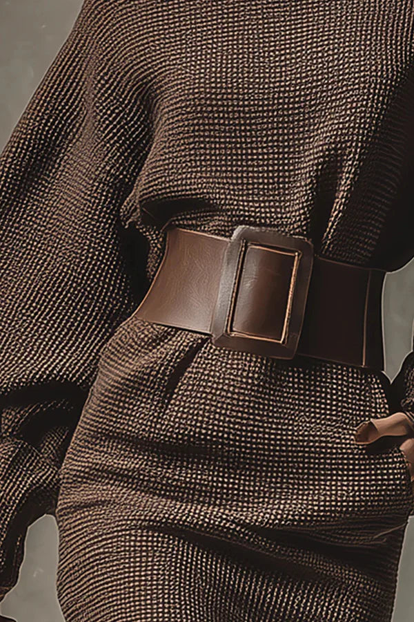 Stephanie | Cozy Belted Sweater Dress with Balloon Sleeves