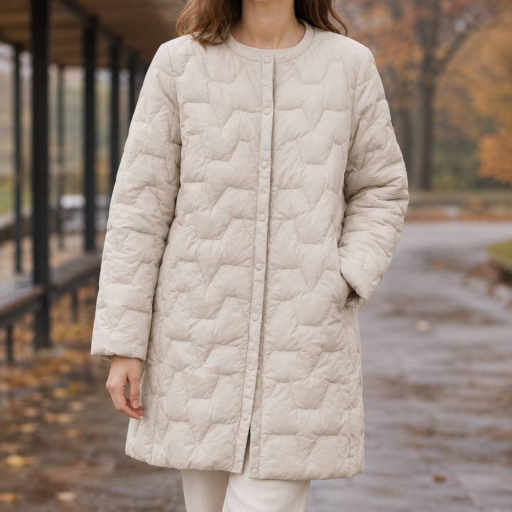Stephanie | Effortless Collarless Quilted Longline Puffer Jacket