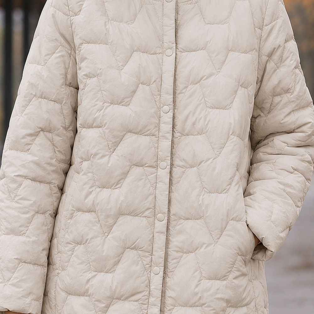 Stephanie | Effortless Collarless Quilted Longline Puffer Jacket