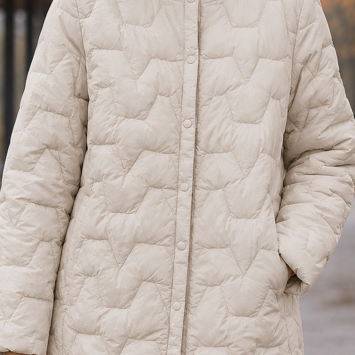 Stephanie | Effortless Collarless Quilted Longline Puffer Jacket
