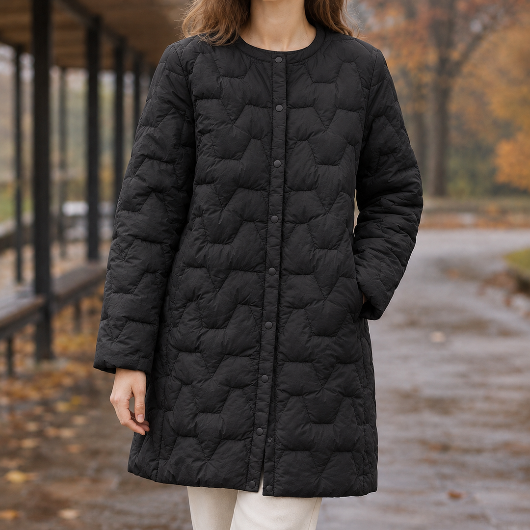 Stephanie | Effortless Collarless Quilted Longline Puffer Jacket