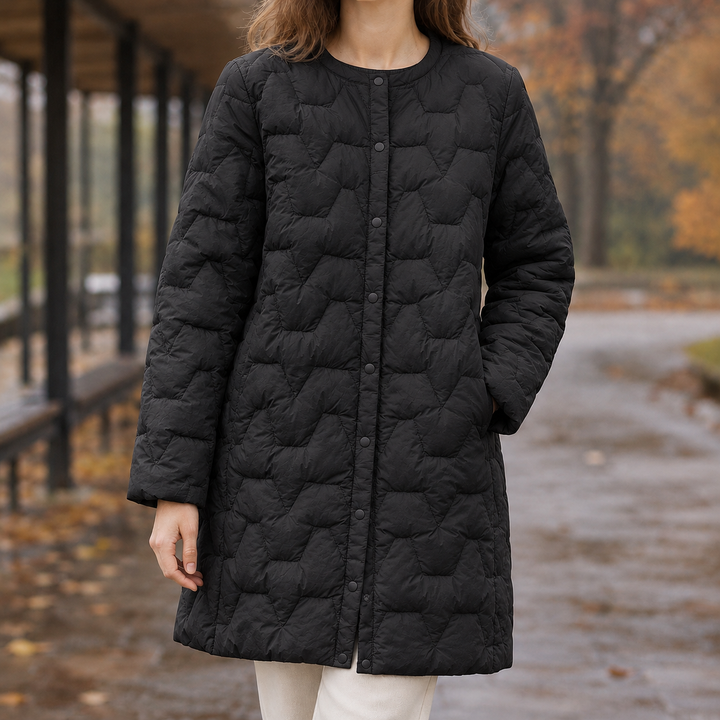 Stephanie | Effortless Collarless Quilted Longline Puffer Jacket
