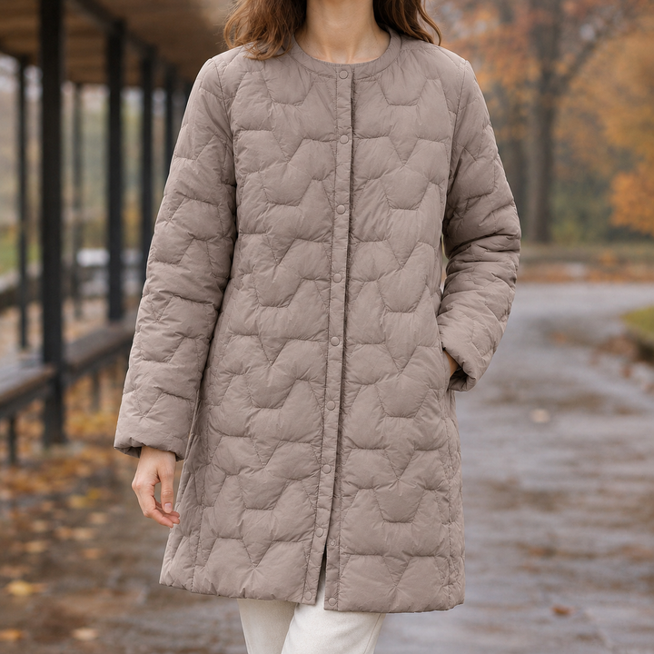 Stephanie | Effortless Collarless Quilted Longline Puffer Jacket