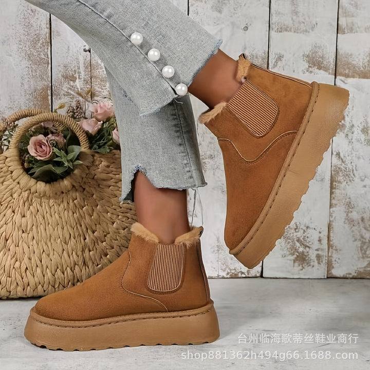 Stephanie | Elegant Plush-Trim Chelsea Winter Boots