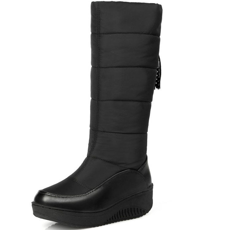 Susan | Effortless Quilted Knee High Wedge Boots with Tassels