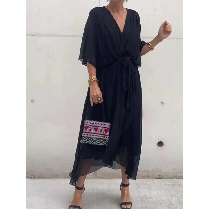Susan | Sophisticated Tie-Waist Wrap Fall Wedding Guest Dress