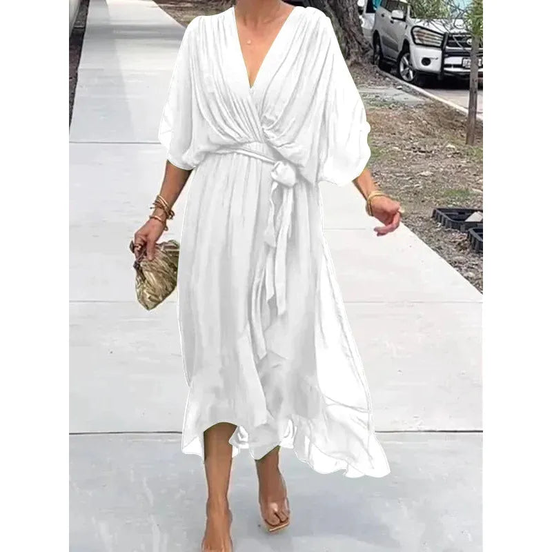 Susan | Sophisticated Tie-Waist Wrap Fall Wedding Guest Dress