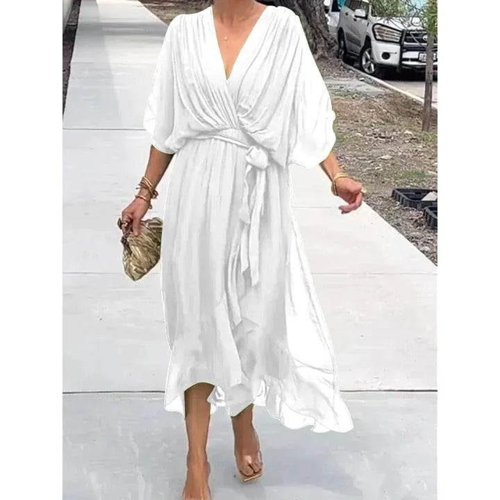 Susan | Sophisticated Tie-Waist Wrap Fall Wedding Guest Dress