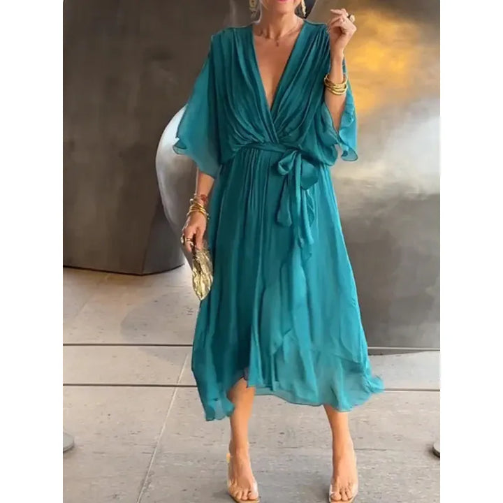 Susan | Sophisticated Tie-Waist Wrap Fall Wedding Guest Dress