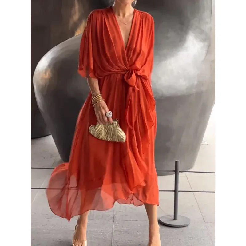 Susan | Sophisticated Tie-Waist Wrap Fall Wedding Guest Dress