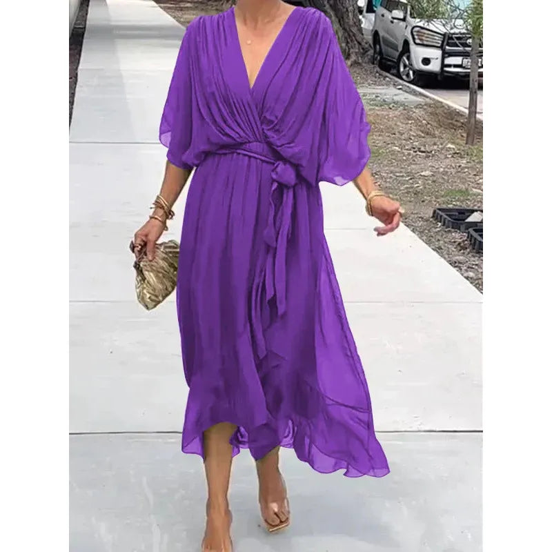 Susan | Sophisticated Tie-Waist Wrap Fall Wedding Guest Dress