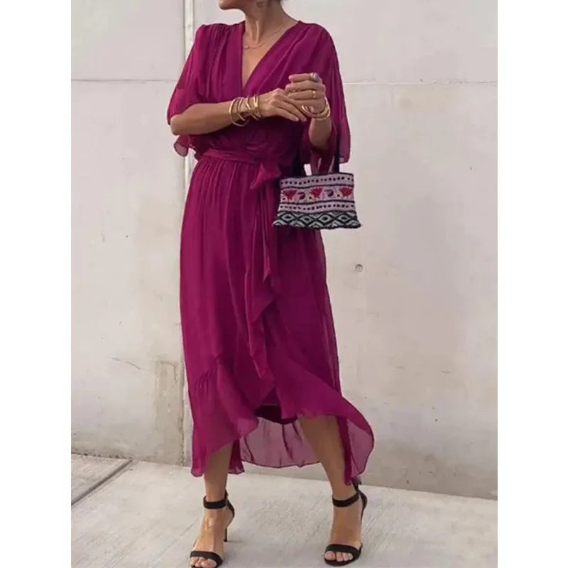 Susan | Sophisticated Tie-Waist Wrap Fall Wedding Guest Dress