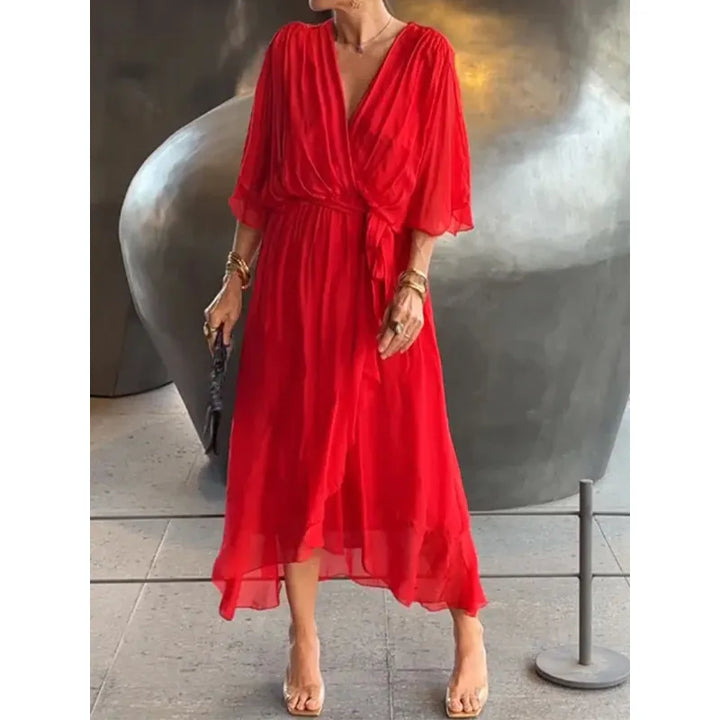 Susan | Sophisticated Tie-Waist Wrap Fall Wedding Guest Dress