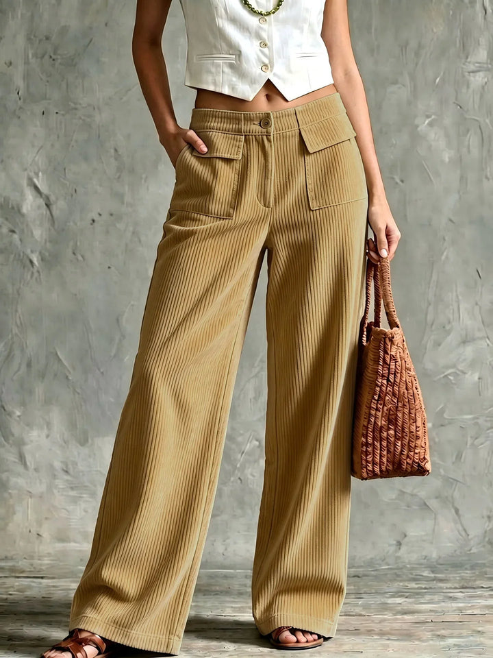 Teresa | Effortless Patch Pocket Wide Leg Corduroy Pants