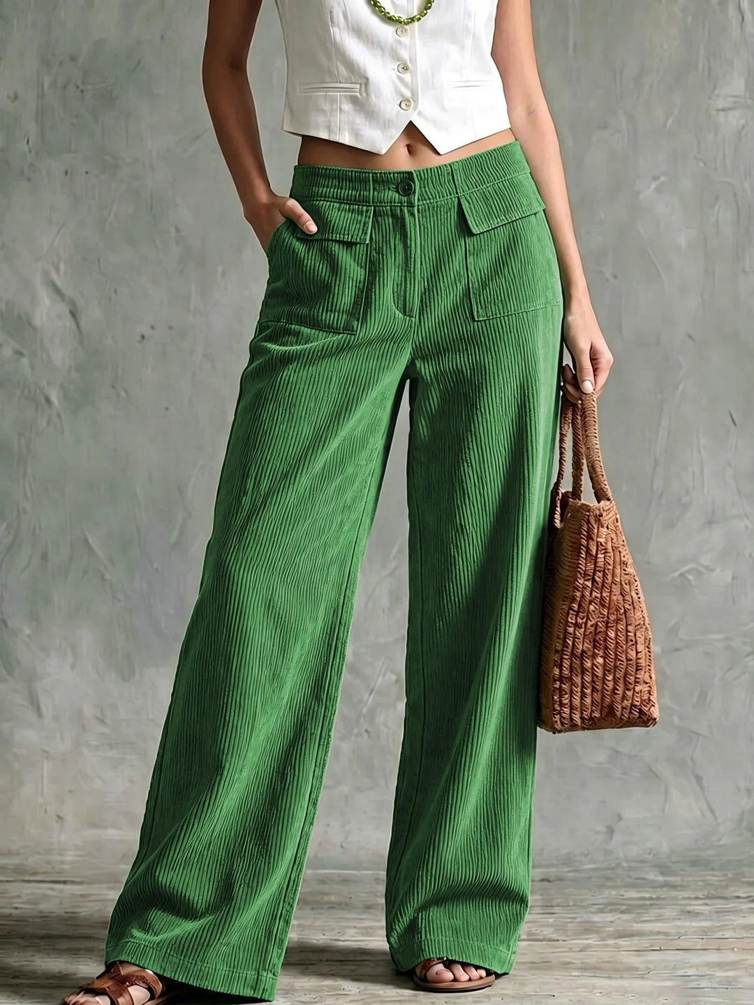 Teresa | Effortless Patch Pocket Wide Leg Corduroy Pants