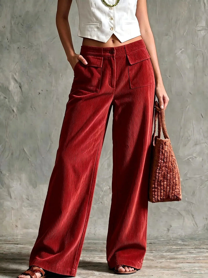 Teresa | Effortless Patch Pocket Wide Leg Corduroy Pants