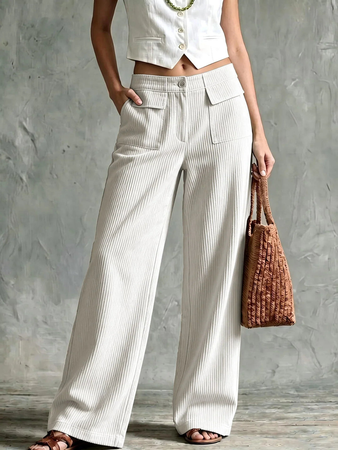 Teresa | Effortless Patch Pocket Wide Leg Corduroy Pants
