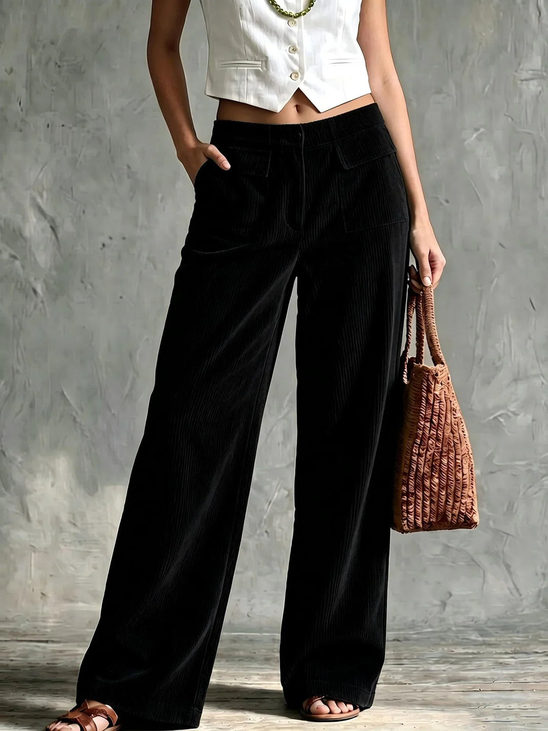 Teresa | Effortless Patch Pocket Wide Leg Corduroy Pants