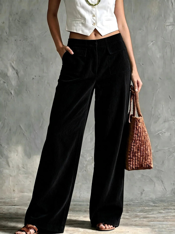 Teresa | Effortless Patch Pocket Wide Leg Corduroy Pants