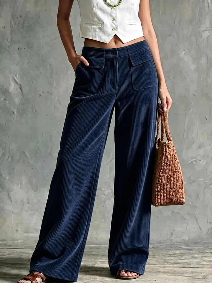 Teresa | Effortless Patch Pocket Wide Leg Corduroy Pants