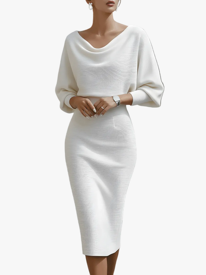 Teresa | Effortless Ribbed Cowl Neck Midi Sweater Dress