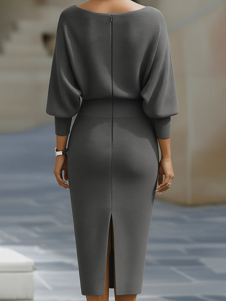 Teresa | Effortless Ribbed Cowl Neck Midi Sweater Dress
