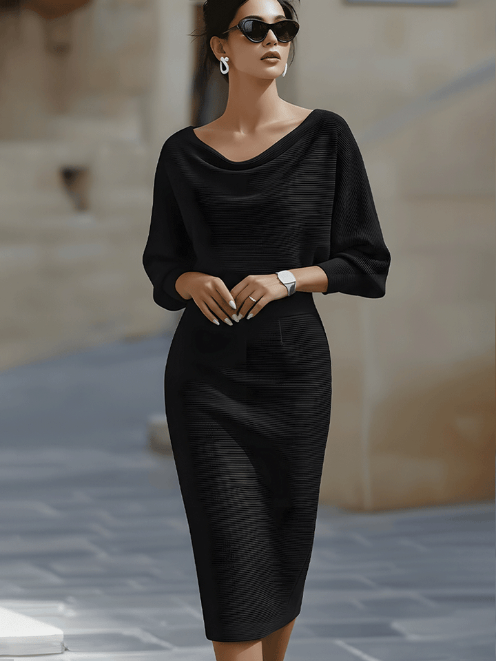 Teresa | Effortless Ribbed Cowl Neck Midi Sweater Dress