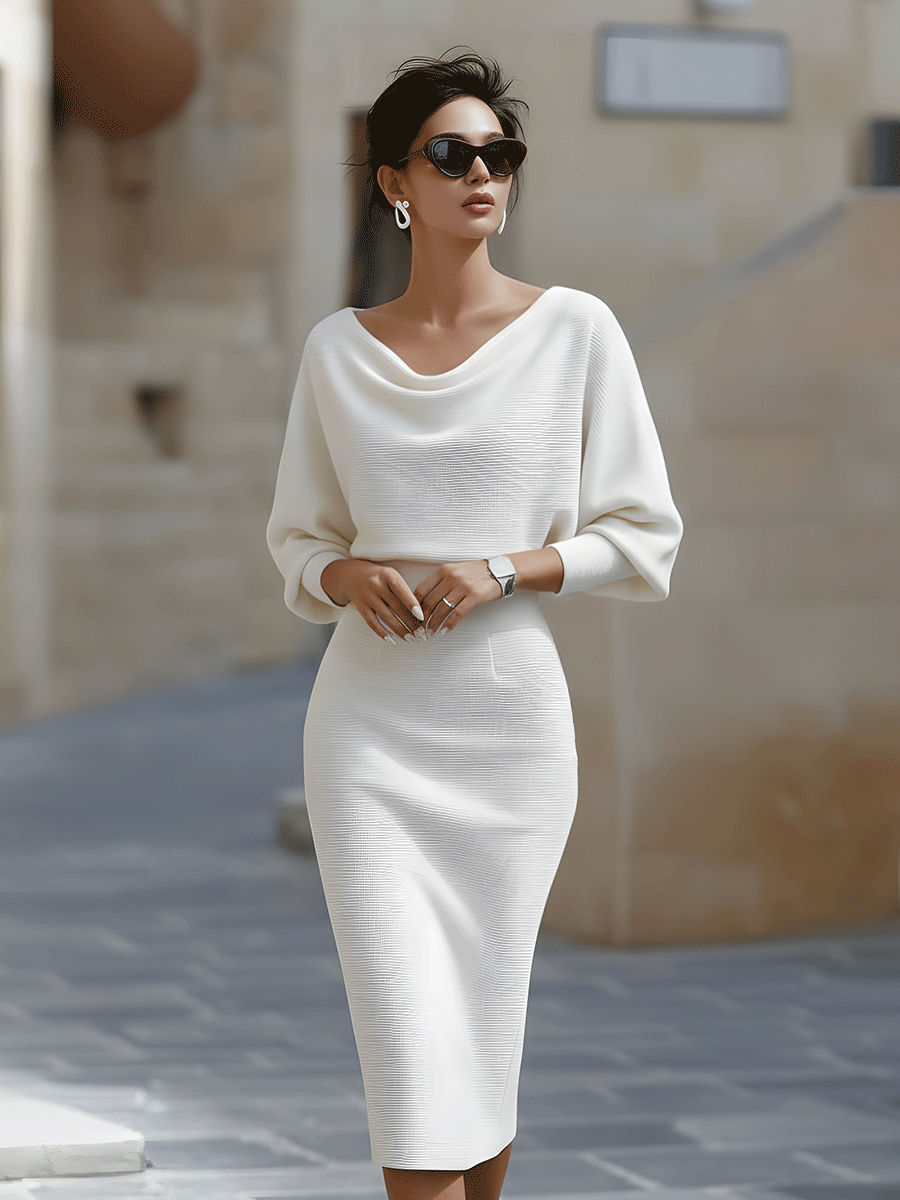 Teresa | Effortless Ribbed Cowl Neck Midi Sweater Dress