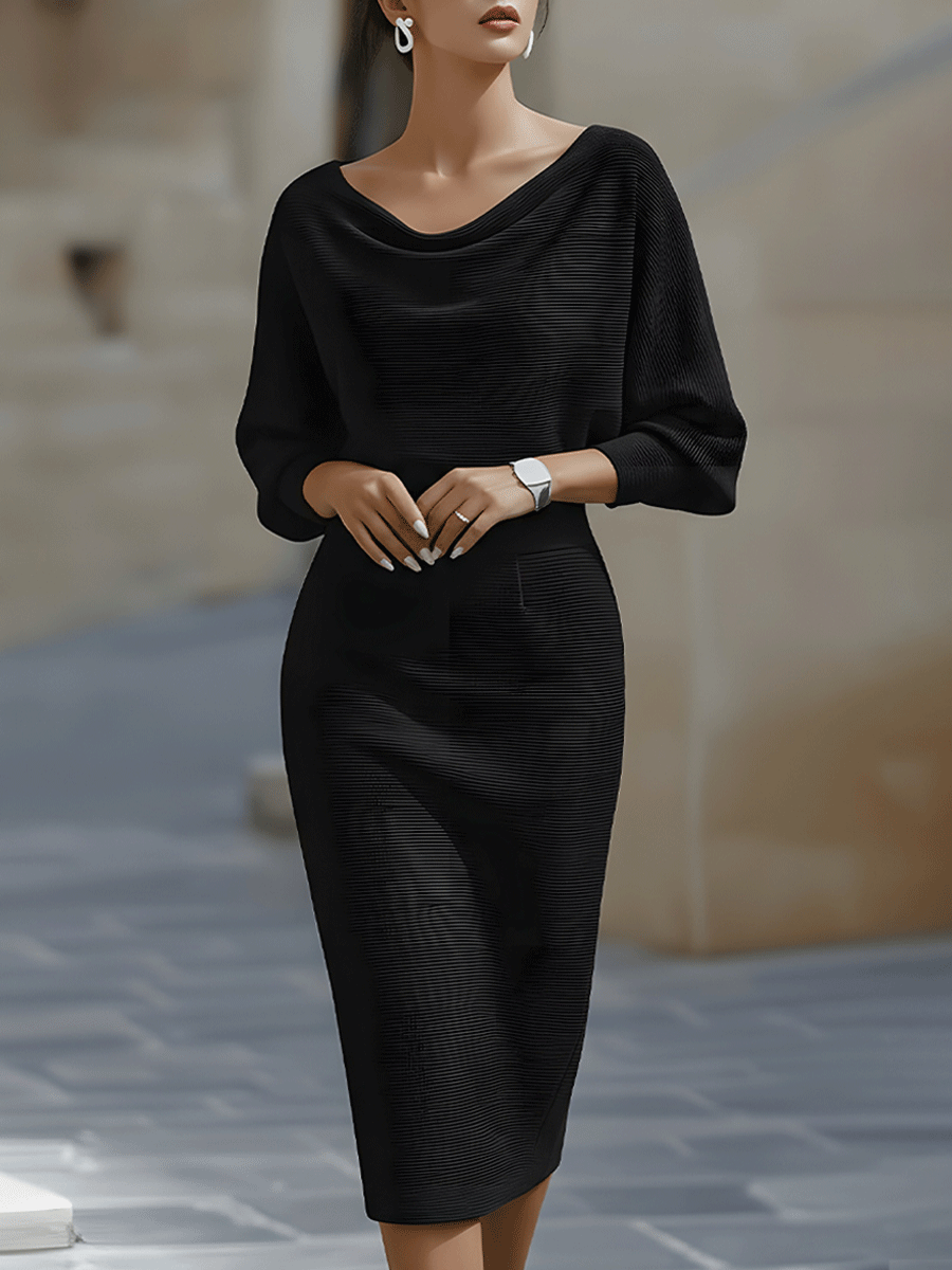 Teresa | Effortless Ribbed Cowl Neck Midi Sweater Dress