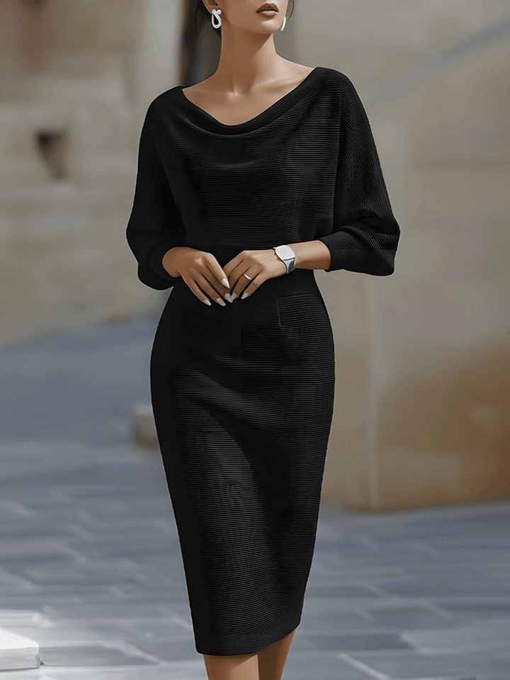 Teresa | Effortless Ribbed Cowl Neck Midi Sweater Dress
