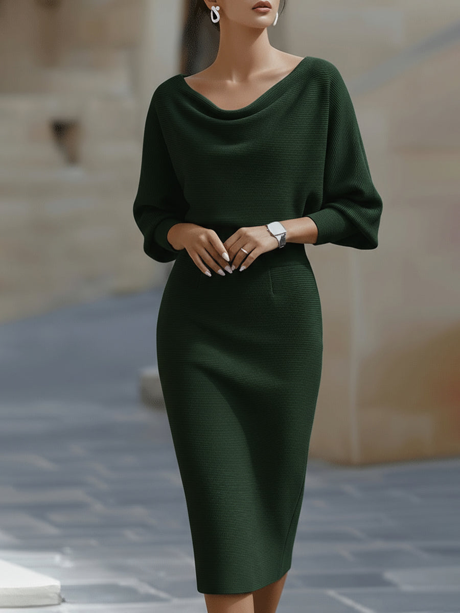Teresa | Effortless Ribbed Cowl Neck Midi Sweater Dress