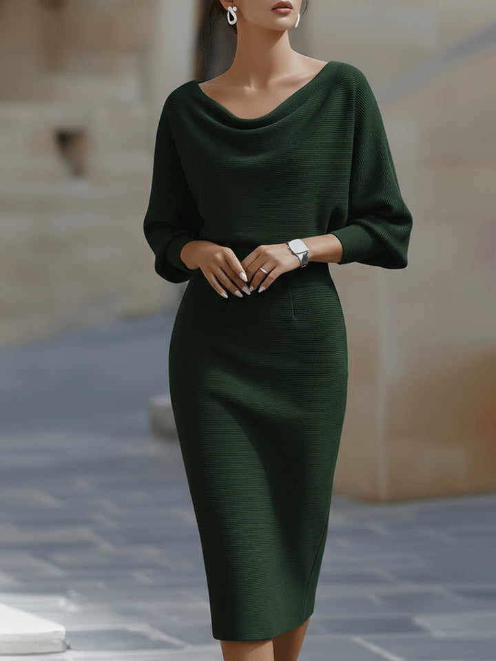 Teresa | Effortless Ribbed Cowl Neck Midi Sweater Dress