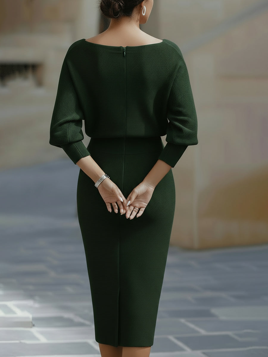 Teresa | Effortless Ribbed Cowl Neck Midi Sweater Dress