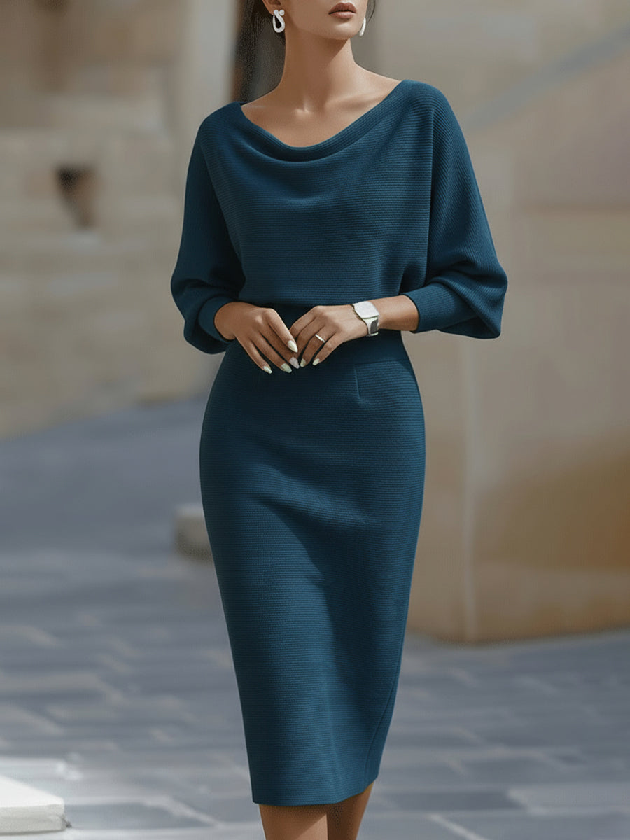 Teresa | Effortless Ribbed Cowl Neck Midi Sweater Dress