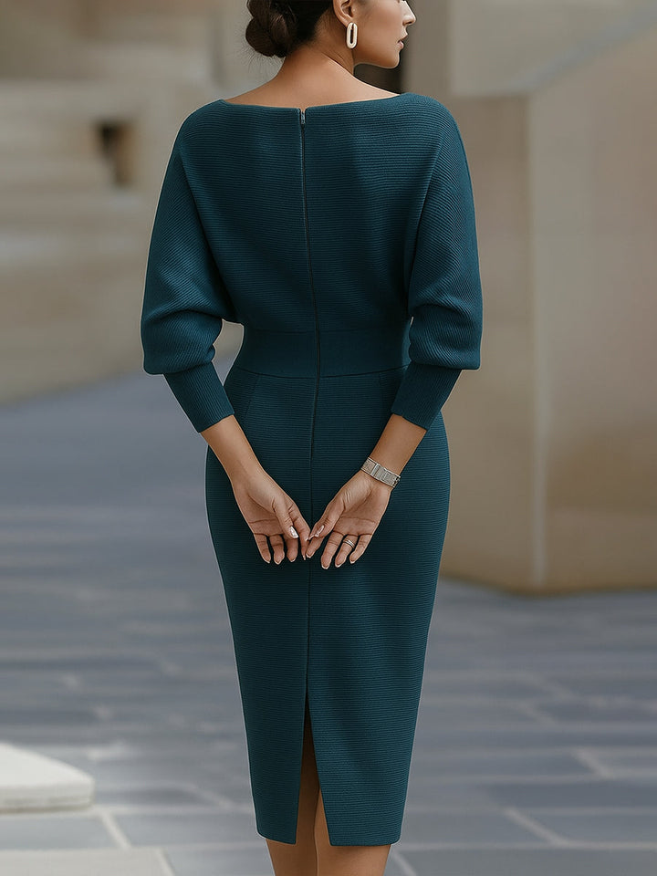 Teresa | Effortless Ribbed Cowl Neck Midi Sweater Dress