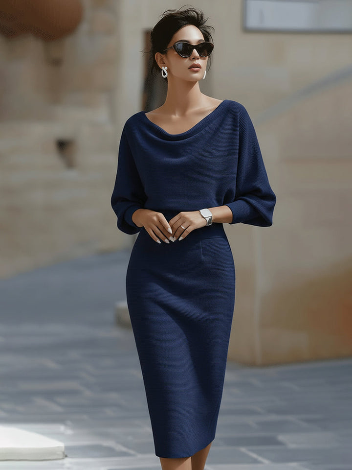 Teresa | Effortless Ribbed Cowl Neck Midi Sweater Dress