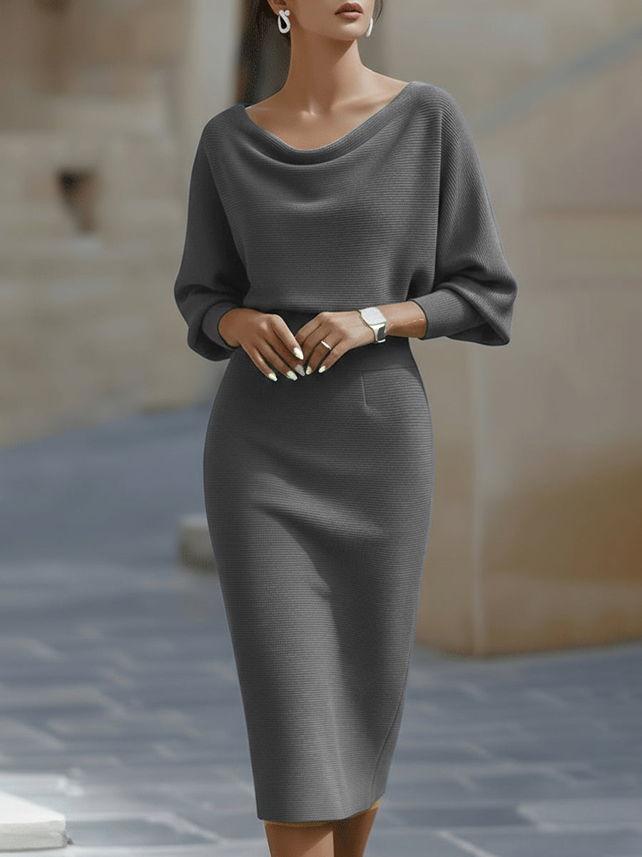 Teresa | Effortless Ribbed Cowl Neck Midi Sweater Dress