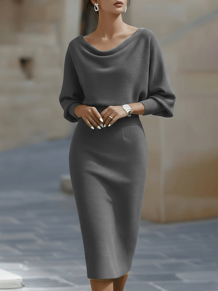 Teresa | Effortless Ribbed Cowl Neck Midi Sweater Dress