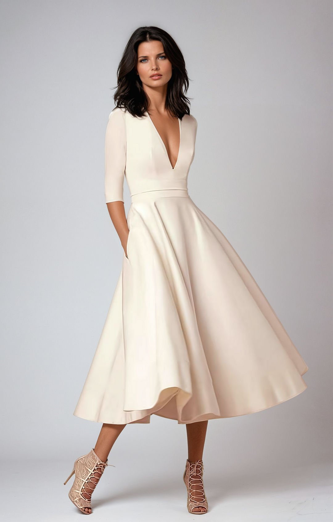 Teresa | Graceful Flared Fall Wedding Guest Midi Dress