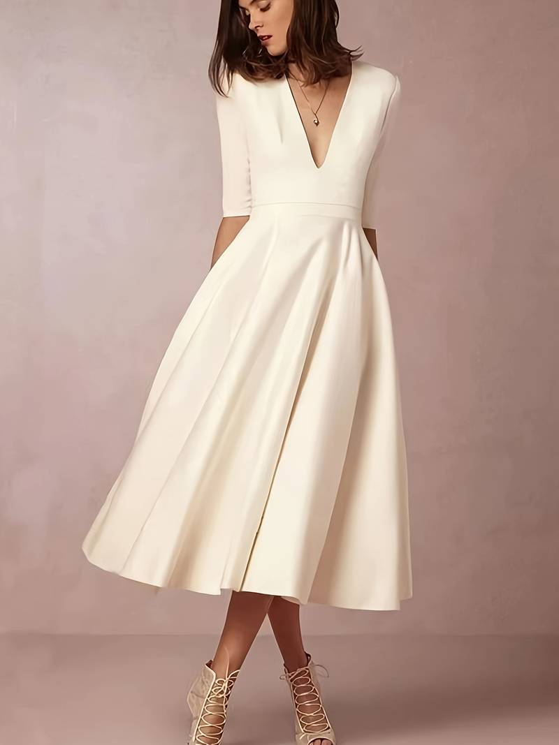 Teresa | Graceful Flared Fall Wedding Guest Midi Dress