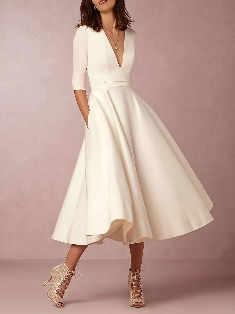 Teresa | Graceful Flared Fall Wedding Guest Midi Dress